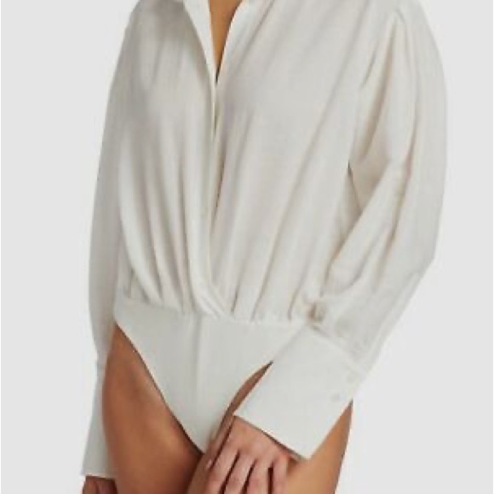 Frame Women's White Long Sleeves Button Up Shirt Bodysuit